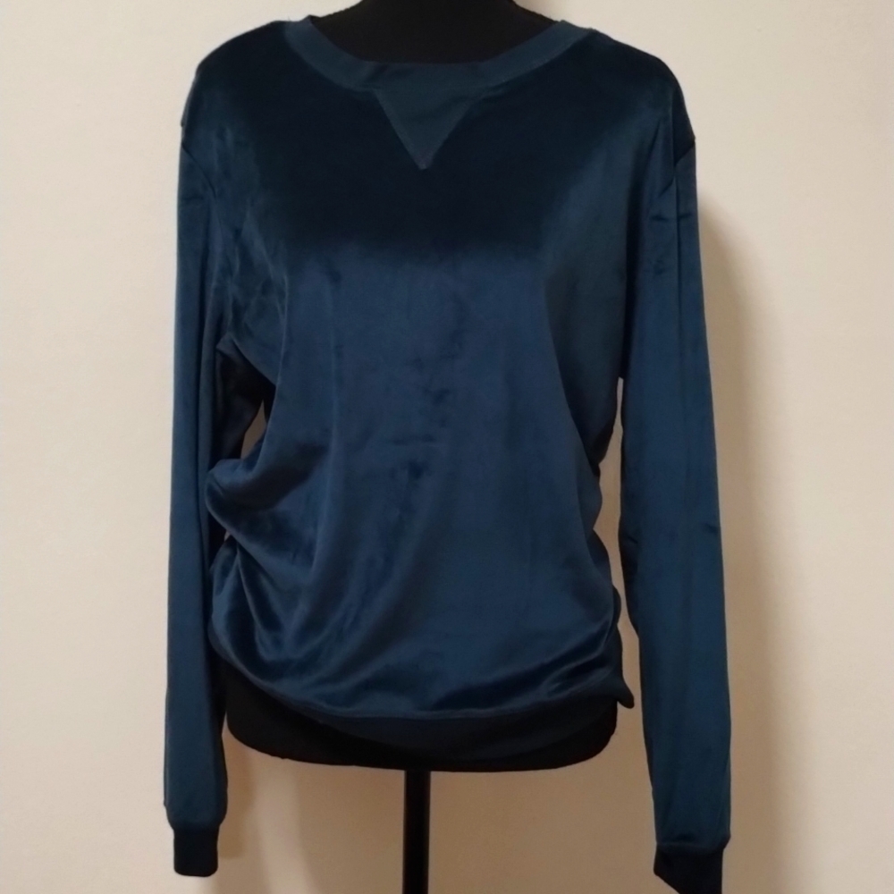 Honeydew velour pullover scoop neck sweater emerald green blue Sz XL - Picture 3 of 12